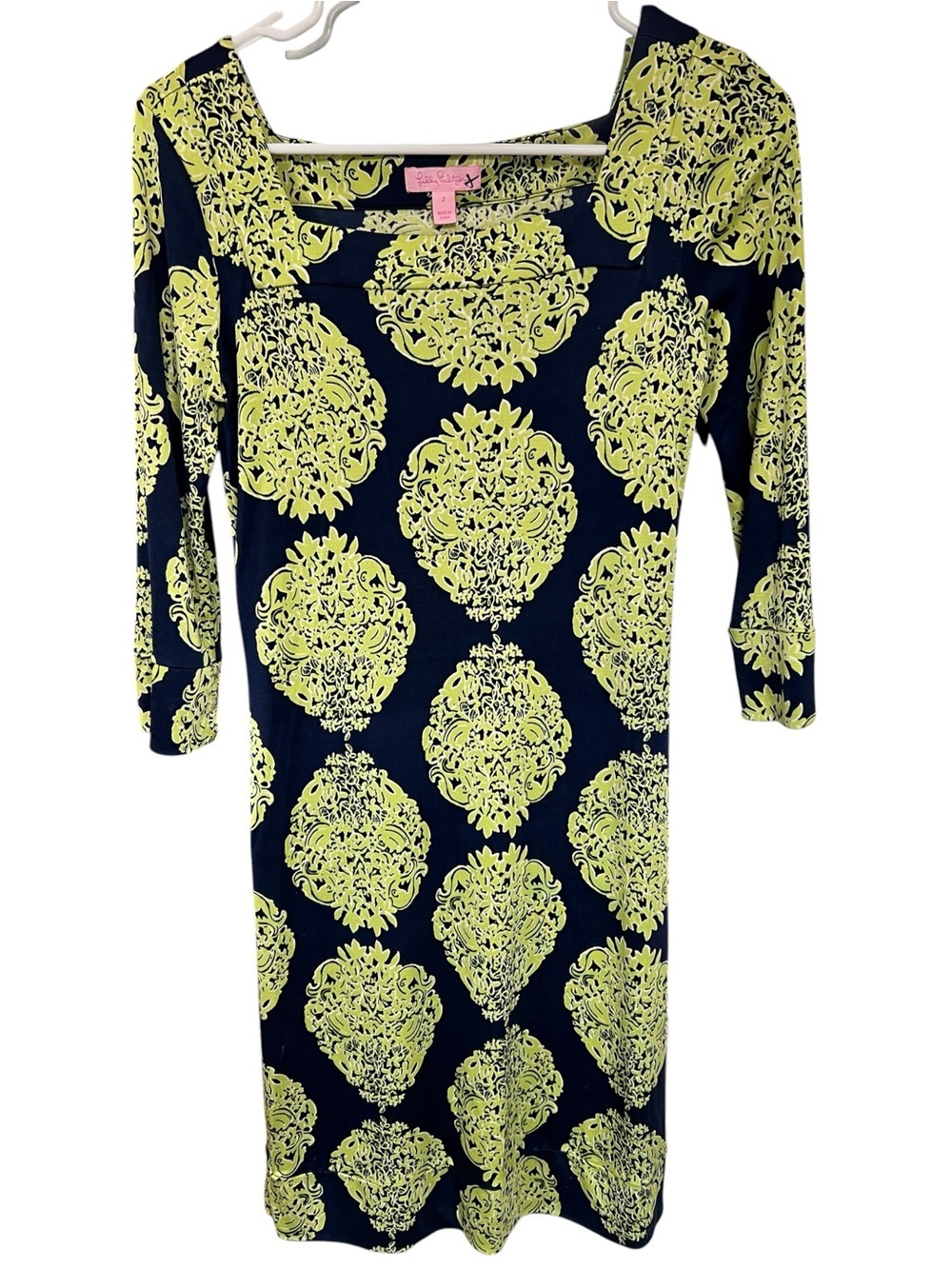 Lilly Pulitzer Navy and Lime Medallion Long Sleeve Dress